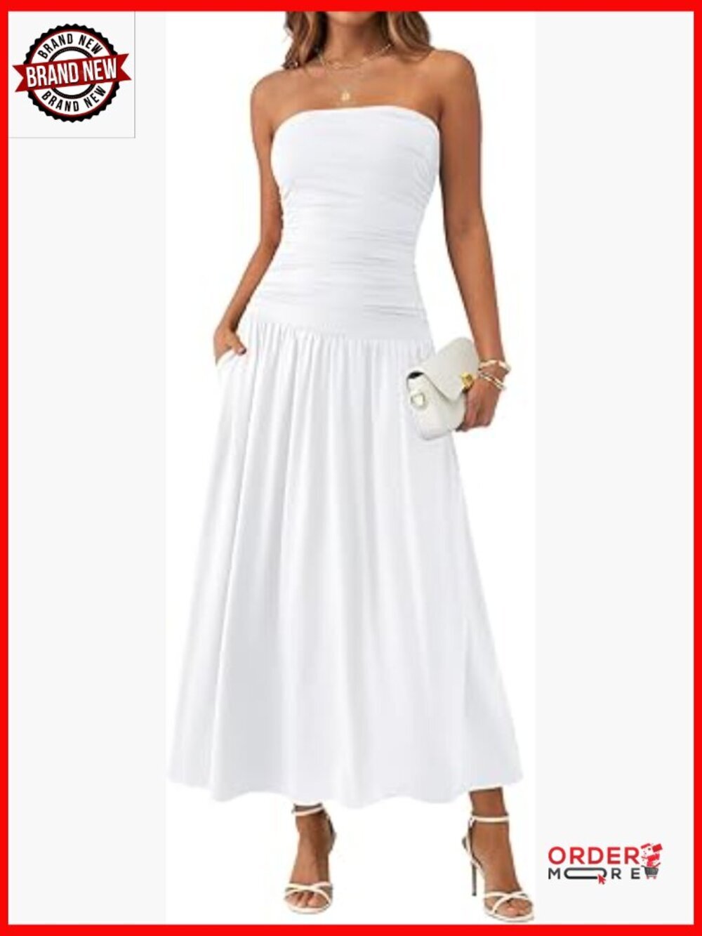 Strapless Maxi Dress Ruched Bodycon Beach Wedding Guest